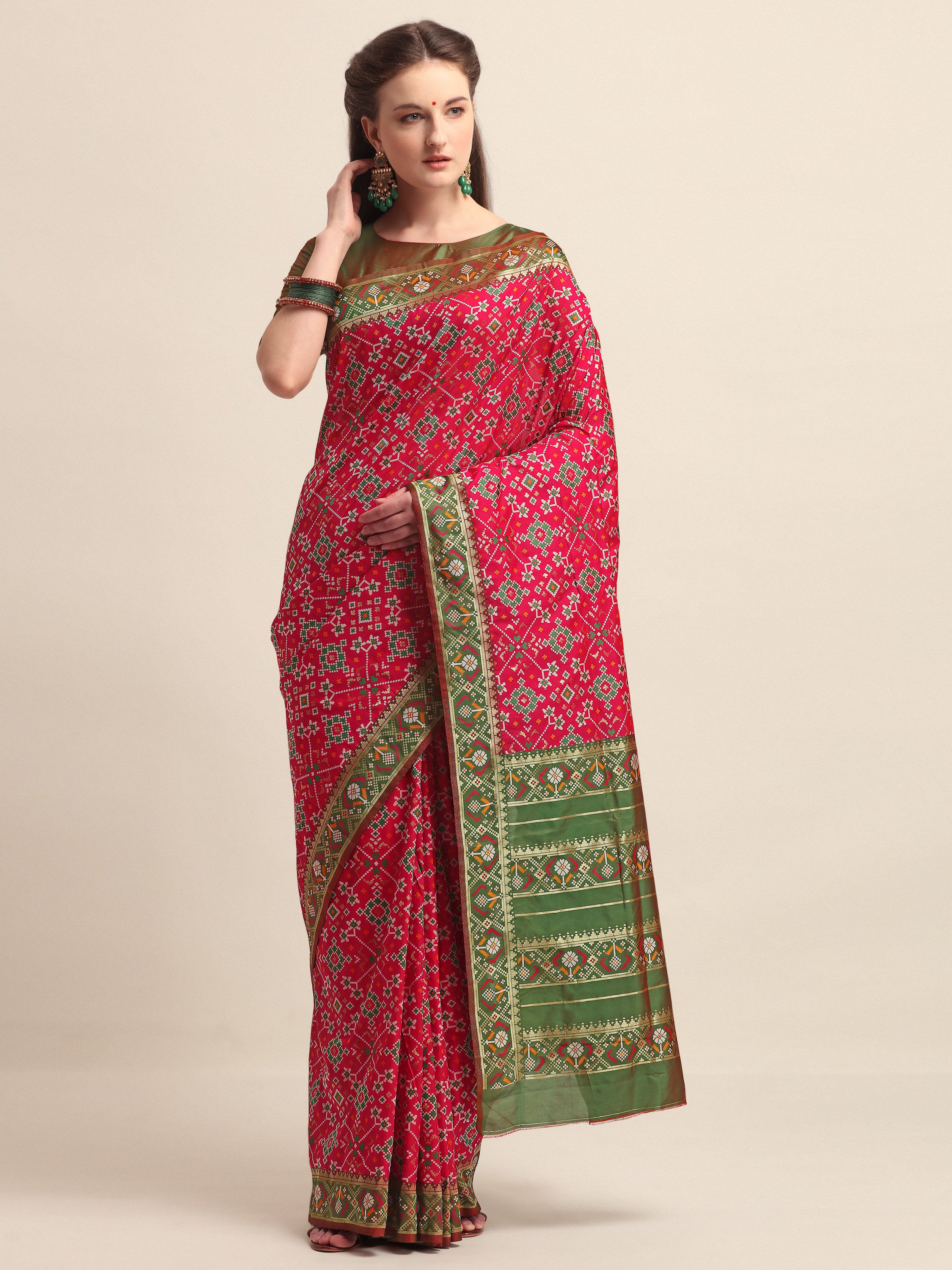 KAPAAHA Woven Navratan Patola Saree (Rani)